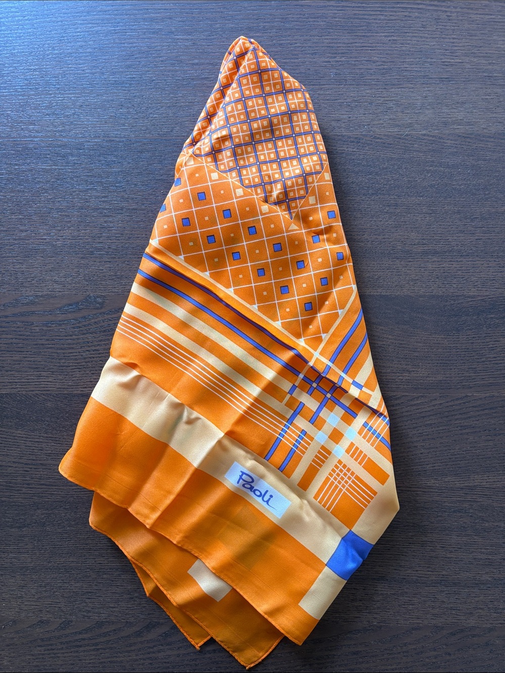 PAOLI - Vintage 70s Orange & Blue Geometric Scarf